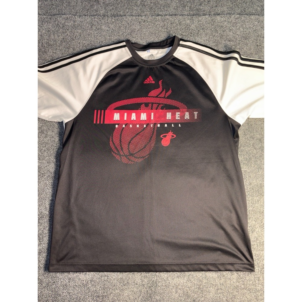 Miami Heat Adidas Jersey Basketball Mens Small Black White Mesh Crew Neck‎ Logo